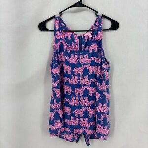 Lilly Pulitzer Large Pink Elephant Print Silk Tank Top Sleeveless Blouse